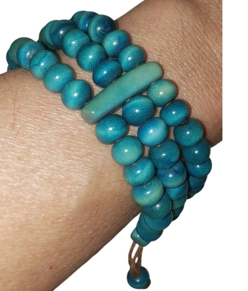 Tagua Nut Turquoise Beaded Statement Bracelet 3 Strand Vegetable Ivory Chunky